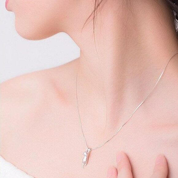 Women 18" Chain Sterling Silver Love Cute Cat Kitty Pendant Necklace Gift Box - Picture 3 of 6